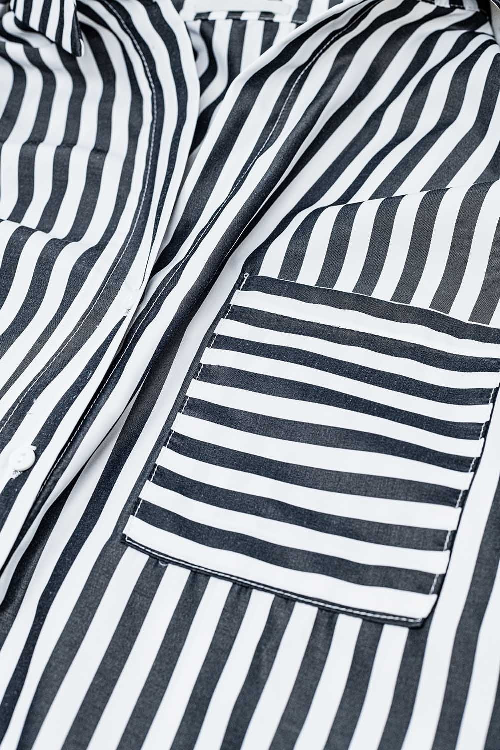 Poplin shirt with vertical stripes in black and chest pocket - Shirts