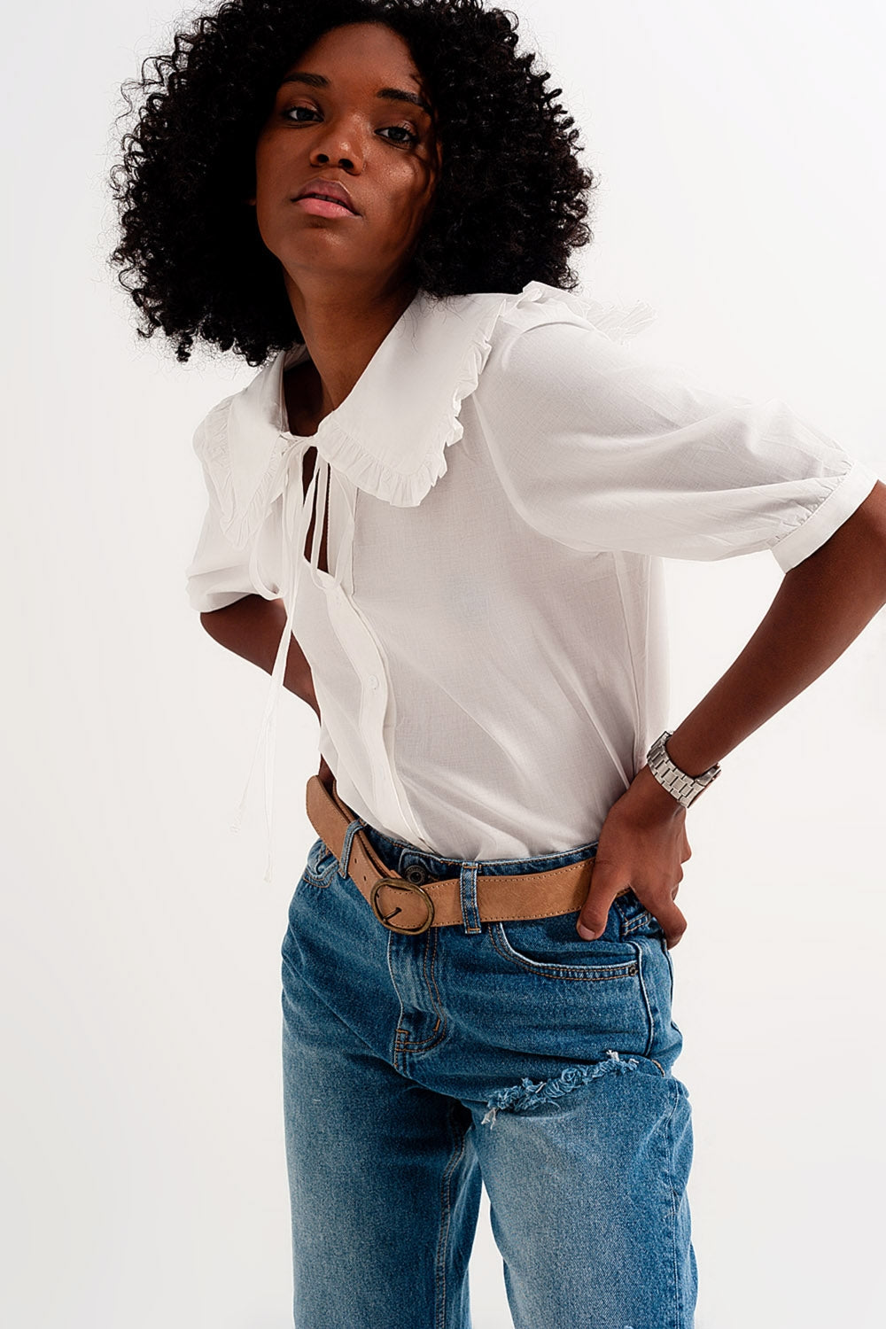 Prairie collar blouse in white - Blouses