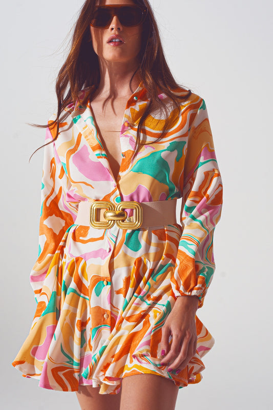 Psychedelic Printed Dress in Multicolor - Dresses