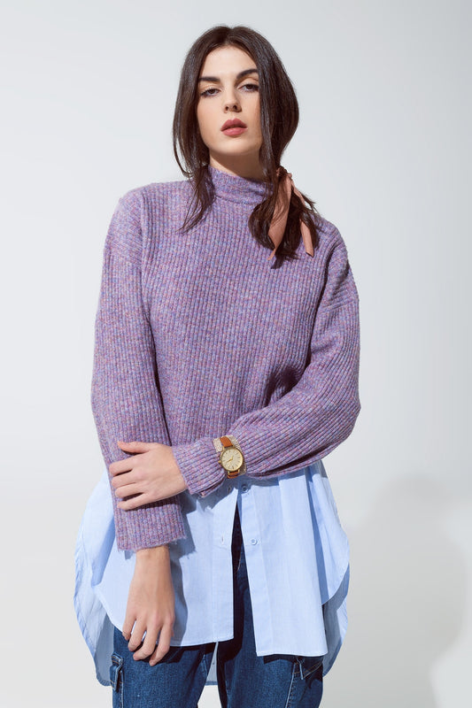 Purple soft ribbed turtleneck sweater - Jumpers