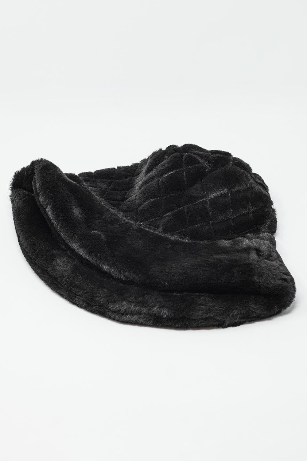 Quilted Bucket Hat In Black Faux Fur - Hats