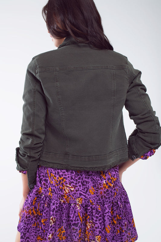 Raw edge denim jacket in military Green - Jackets