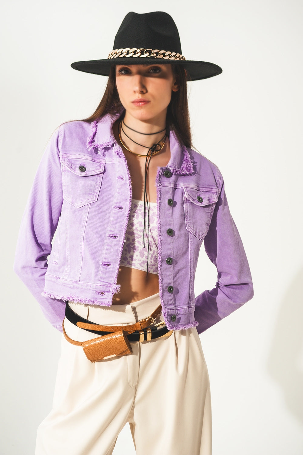 Raw edge denim jacket in purple - Jackets