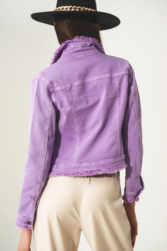 Raw edge denim jacket in purple - Jackets