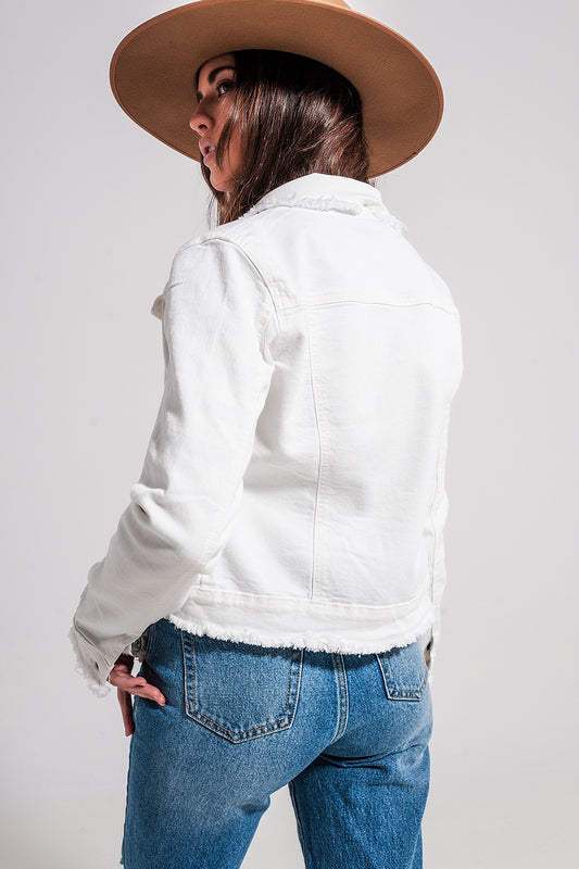 Raw edge denim jacket in white - Jackets