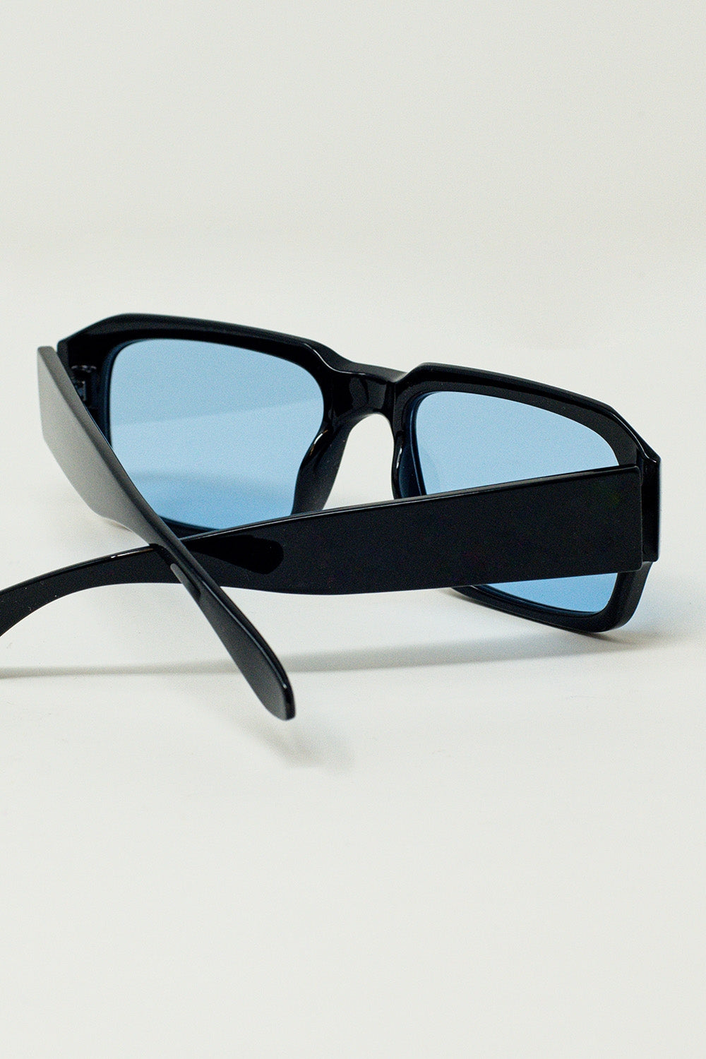Rectangular Black Frame Sunglasses With Blue Lenses - Sunglasses