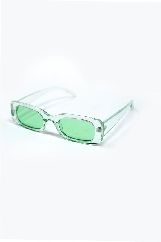 Rectangular Green Transparent Sunglasses with Green Smoke Lenses -