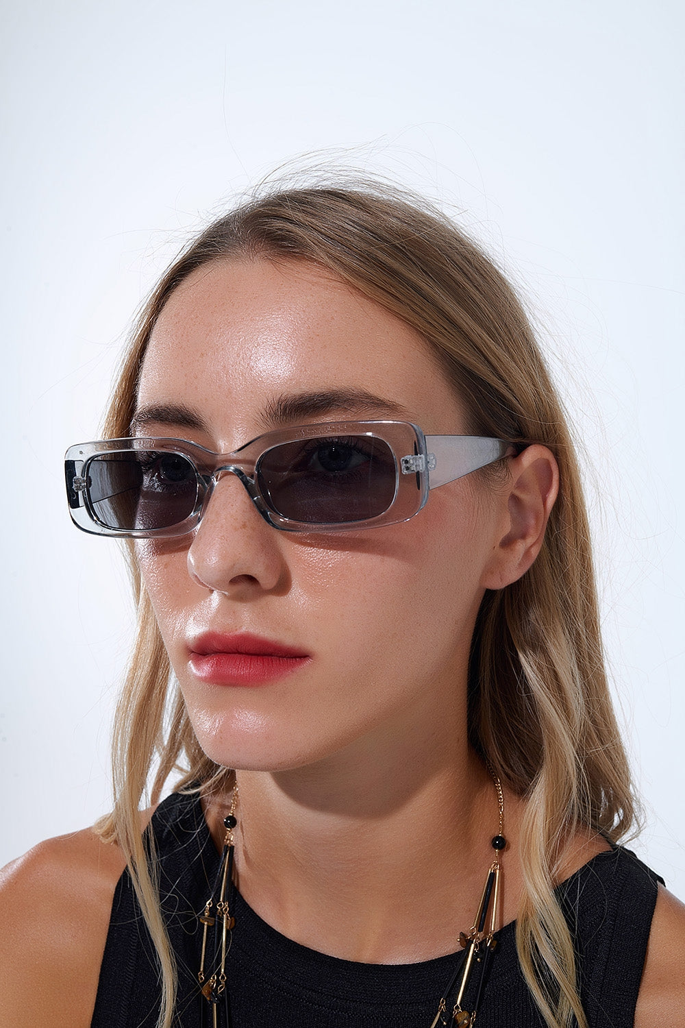 Rectangular Grey Transparent Sunglasses with Dark Smoke Lenses -
