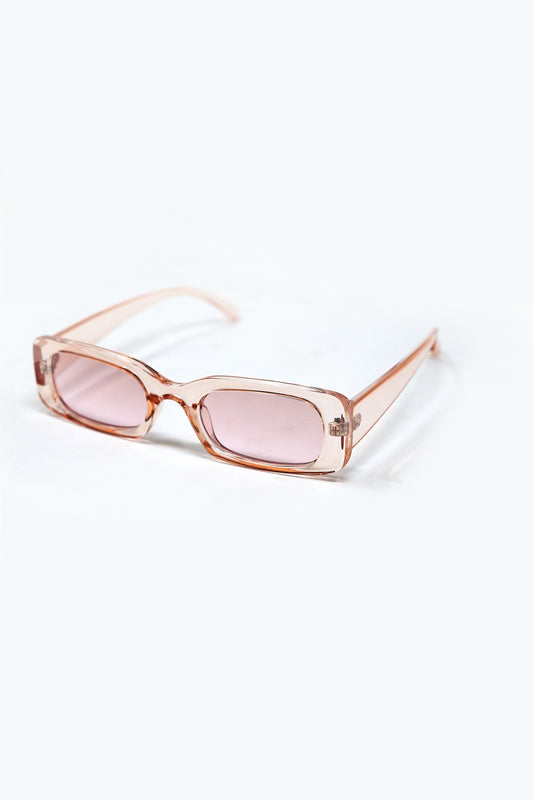 Rectangular Pink Transparent Sunglasses with pink Smoke Lenses -