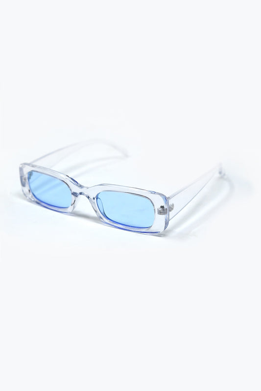 Rectangular Transparent Sunglasses with blue Smoke Lenses -