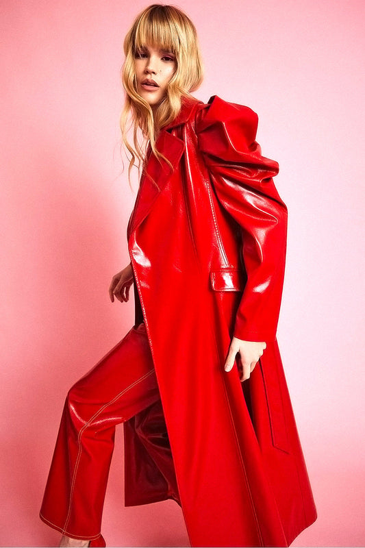Red Eco Leather Grande Maxi Trench Coat - Faux Leather Coats