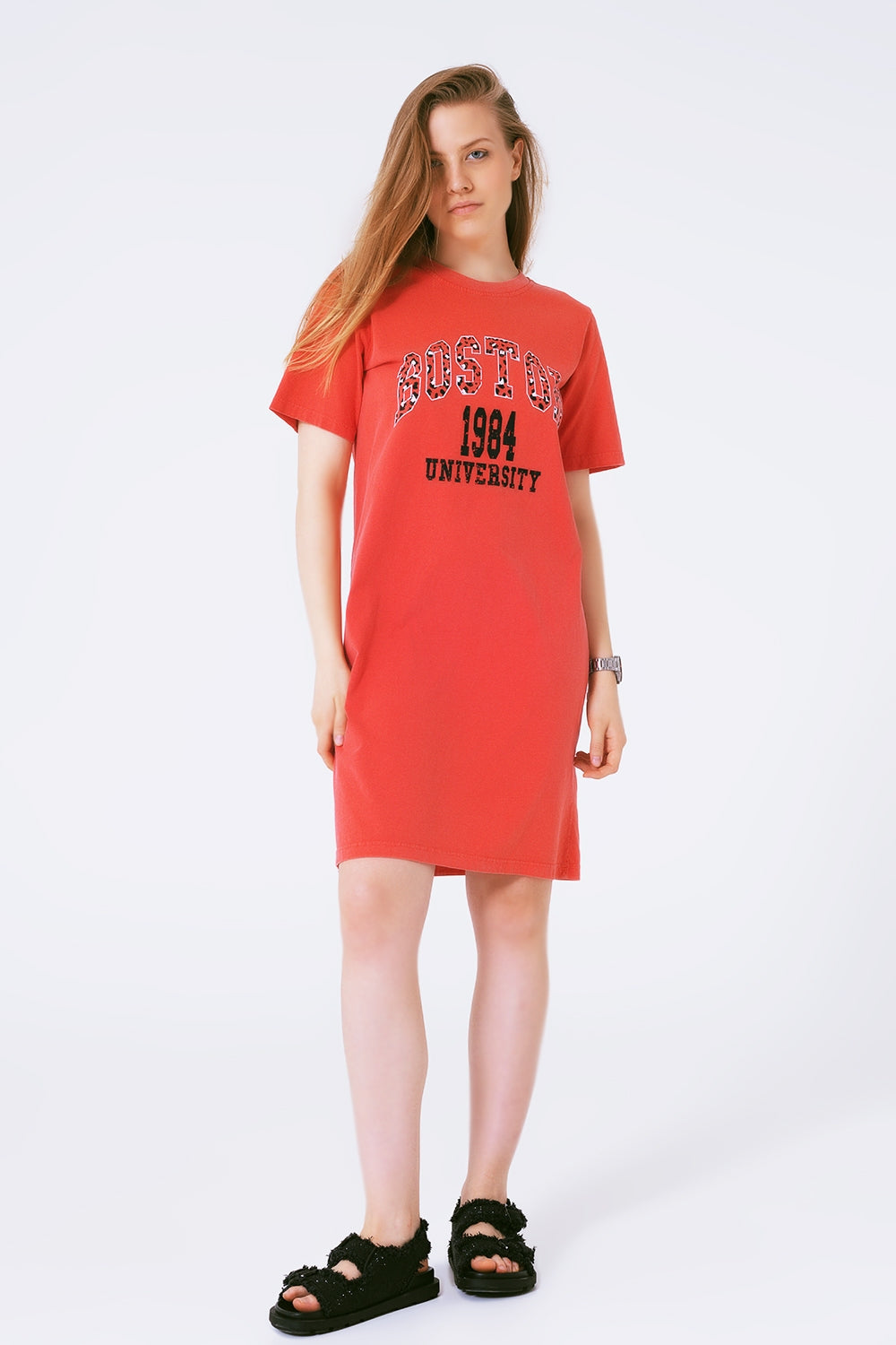 Red Midi T-Shirt Dress Boston 1984 University - Dresses