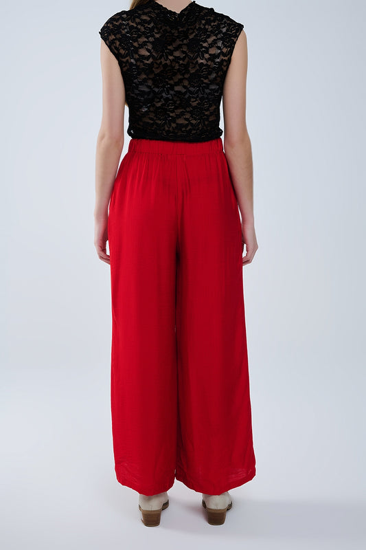 Red pants with wide leg in light viscose fabric - Trousers