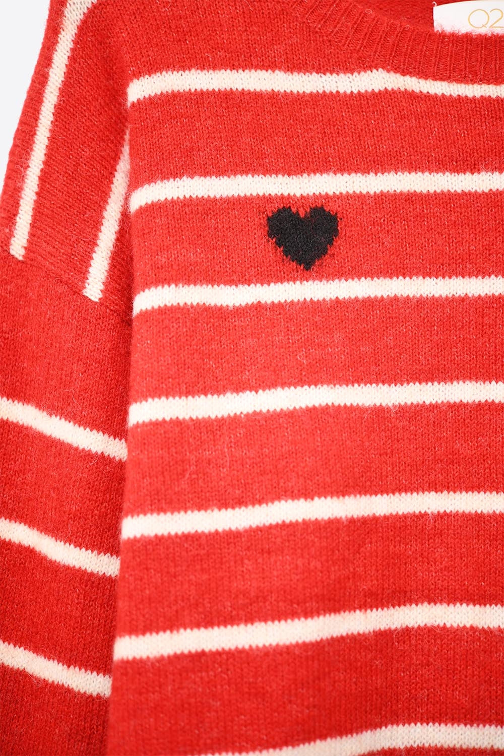 Red striped knit sweater with red heart detail -