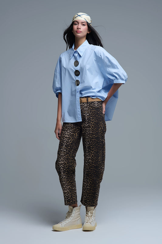 Relaxed 3/4 Sleeve Poplin Shirt With Button Detail - Shirts