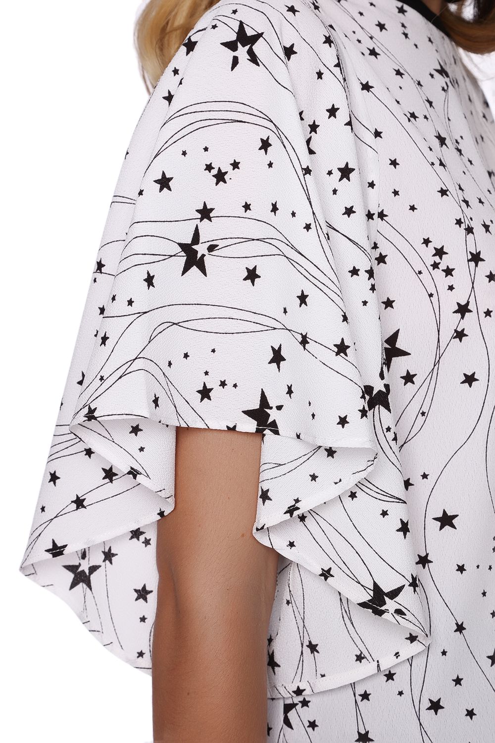 Relaxed Angel Sleeve Top In Black Star Print - Tops