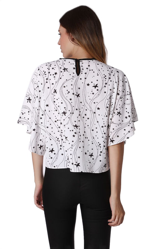 Relaxed Angel Sleeve Top In Black Star Print - Tops