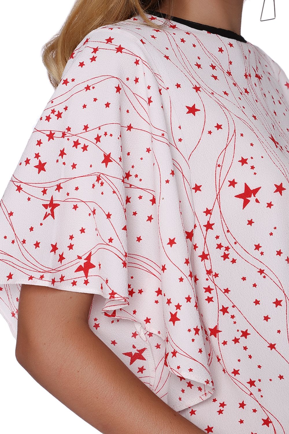 Relaxed Angel Sleeve Top In Black Star Print - Tops