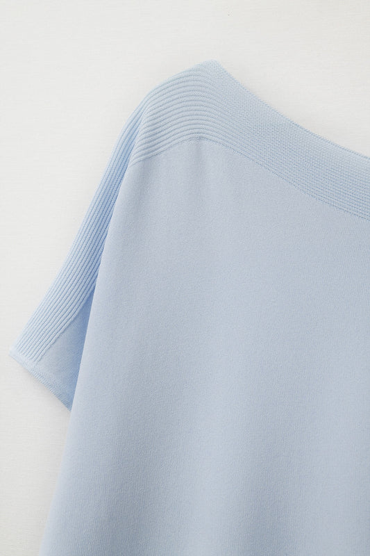 Relaxed baby blue boatneck sweater with dropped sleeves - Jumpers