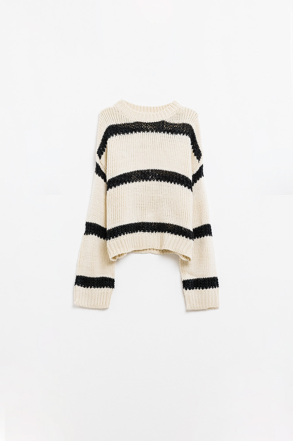Relaxed beige jumper with black stripes - Jumpers