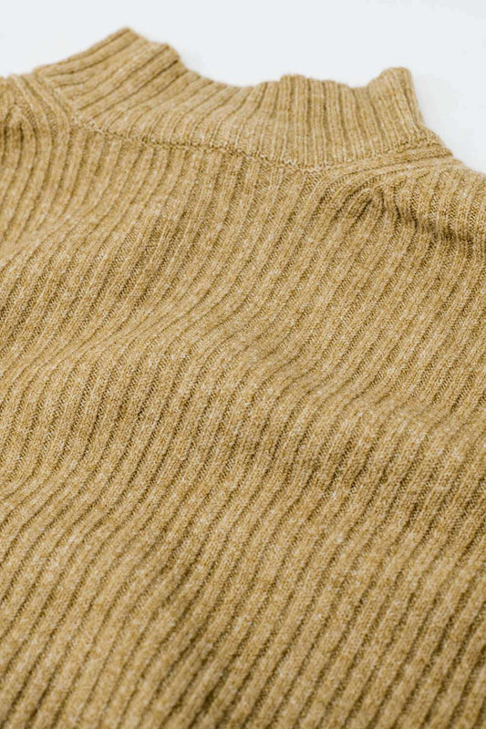 relaxed beige ribbed high neck sweater - Sweaters