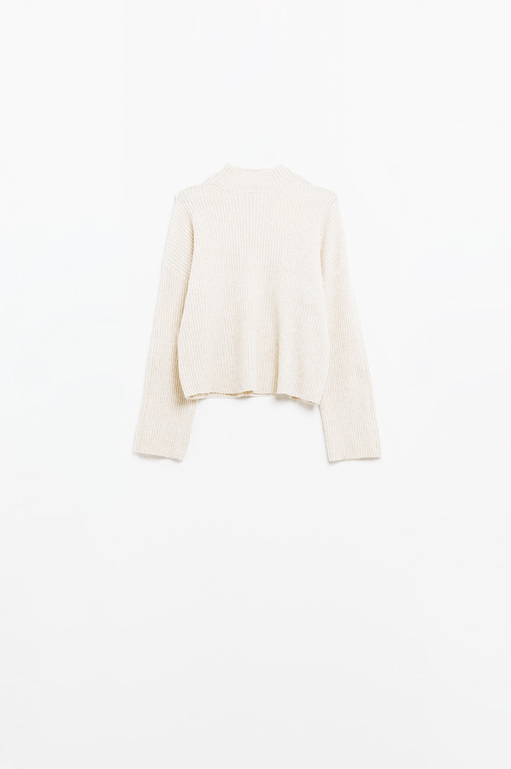 relaxed cream ribbed high neck sweater - Jumpers