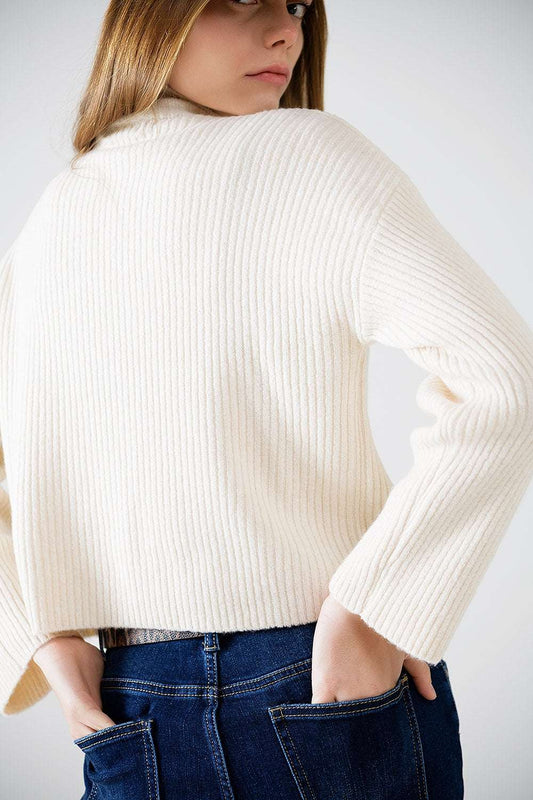 relaxed cream ribbed high neck sweater - Jumpers