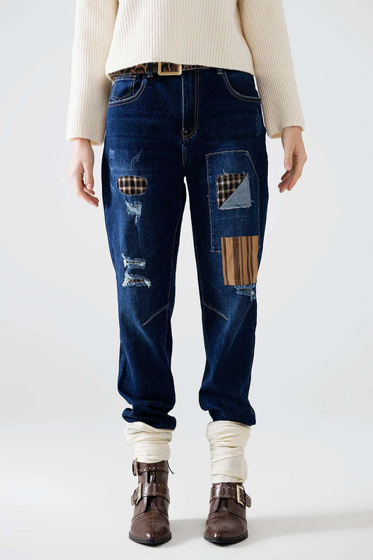 relaxed denim with patches - Jeans