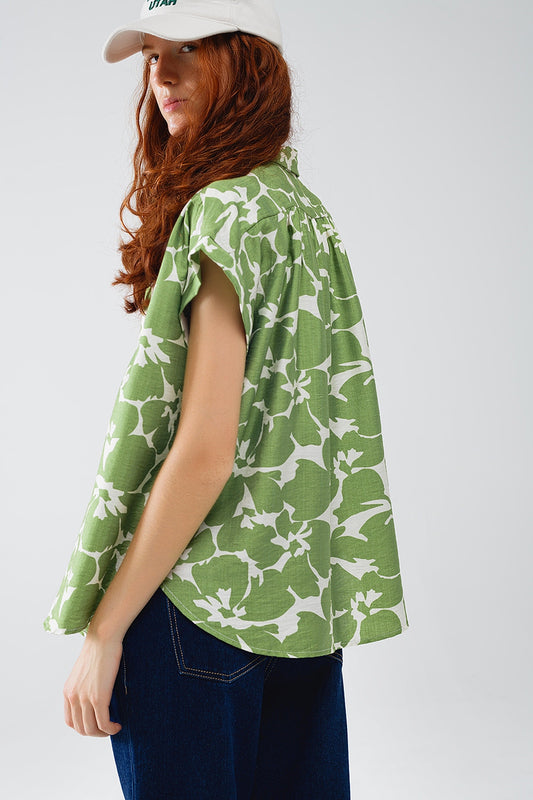 Relaxed Floral Print Shirt In Green - Shirts