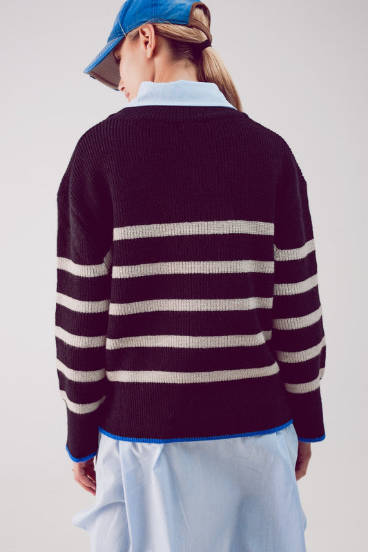 Relaxed jumper in stripe pattern in black - Jumpers