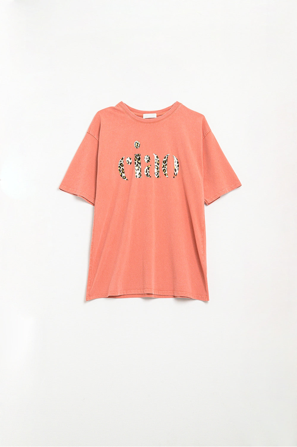 relaxed orange T-shirt With Ciao in Leopard Print - T-Shirts