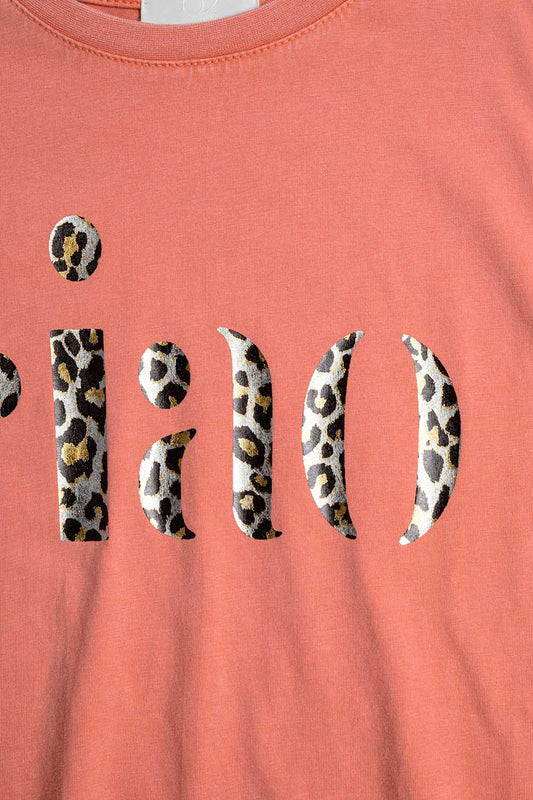 relaxed orange T-shirt With Ciao in Leopard Print - T-Shirts