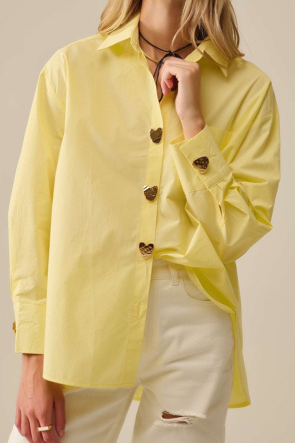 Relaxed Poplin Shirt With Gold Heart Buttons in yellow - Shirts