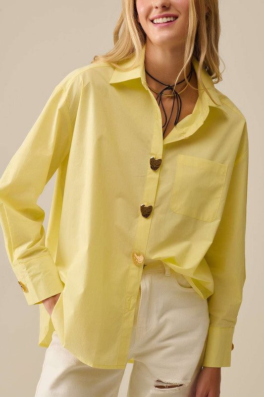 Relaxed Poplin Shirt With Gold Heart Buttons in yellow - Shirts