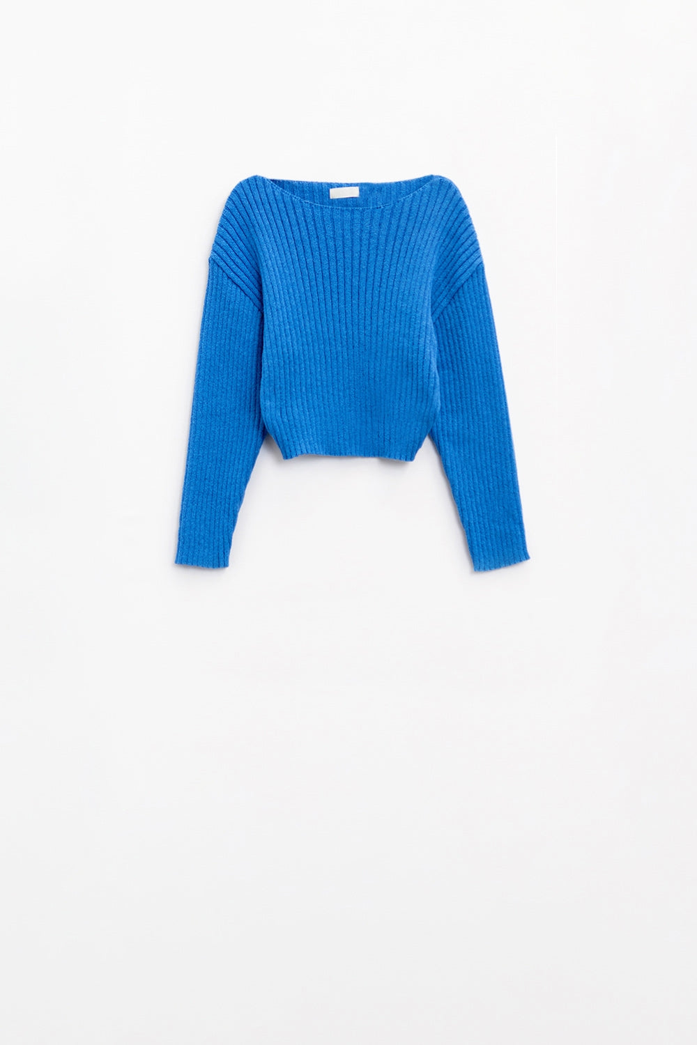 Relaxed Ribbed Boat Neck Sweater in Blue - Jumpers
