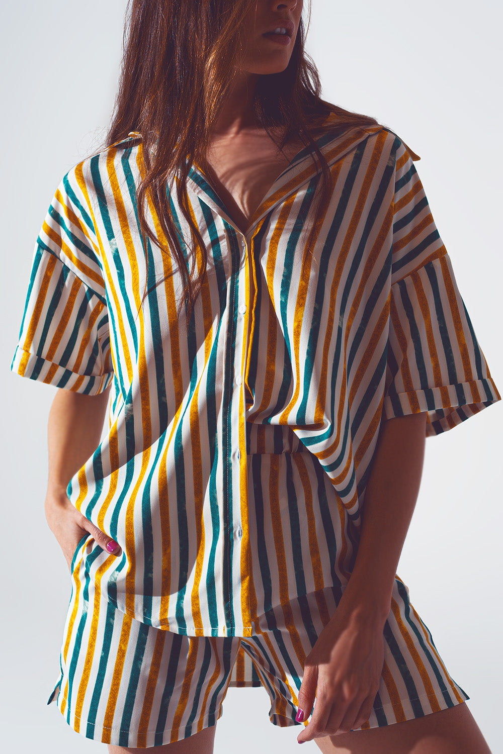 Relaxed shirt in green stripe - Shirts