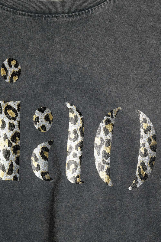 relaxed stonewashed Black T-shirt With Ciao in Leopard Print - T-Shirts