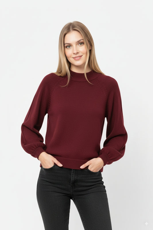 relaxed style burgundy jumper with balloon sleeves -