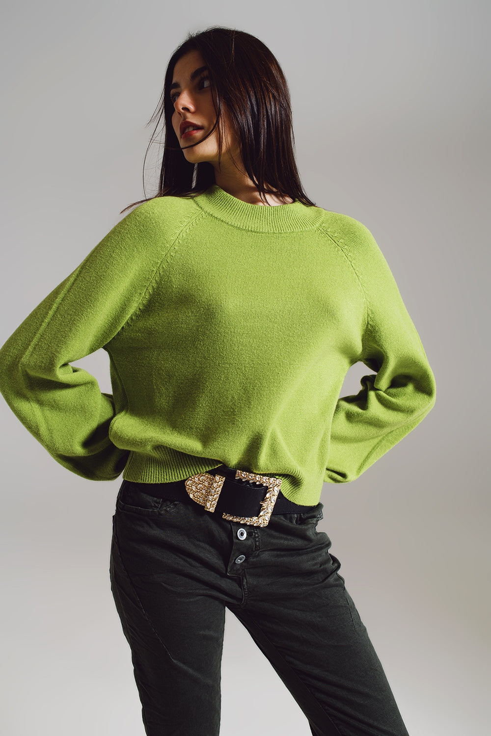 relaxed style green jumper with balloon sleeves - Jumpers