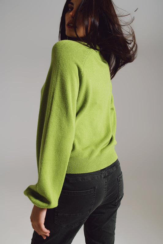 relaxed style green jumper with balloon sleeves - Jumpers
