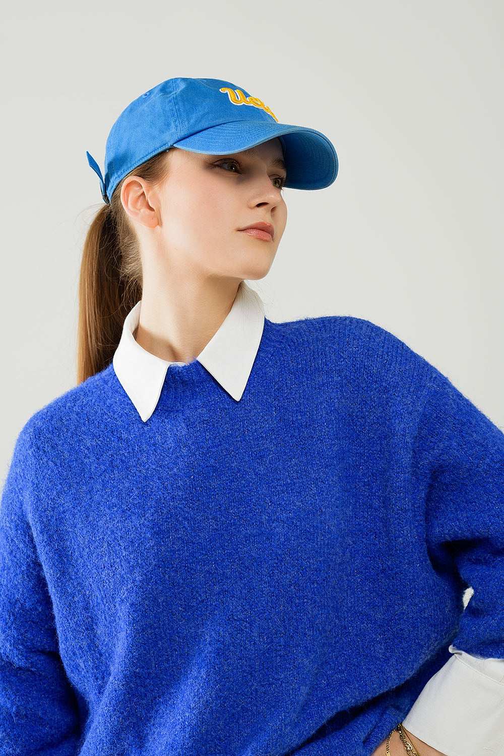 Relaxed sweater with french sleeve and crewneck in blue ink - Jumpers