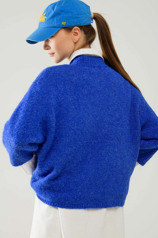 Relaxed sweater with french sleeve and crewneck in blue ink - Jumpers