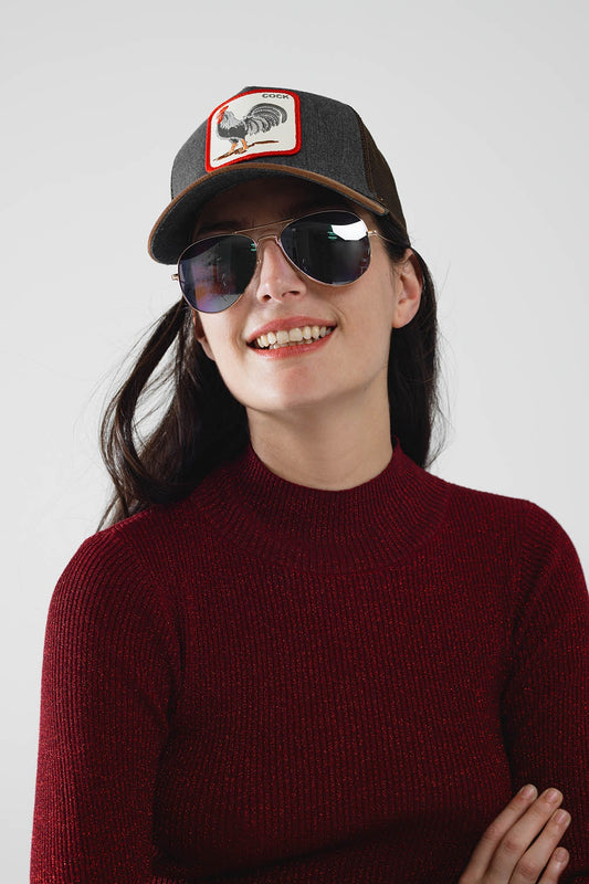 Retro Aviator Sunglasses With Blue Smoke Lense and Golden Frame - Sunglasses