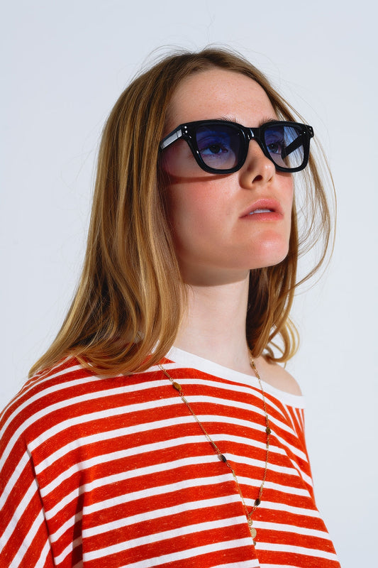 Retro Round Sunglasses With Smoke Blue Lens in Black - Sunglasses