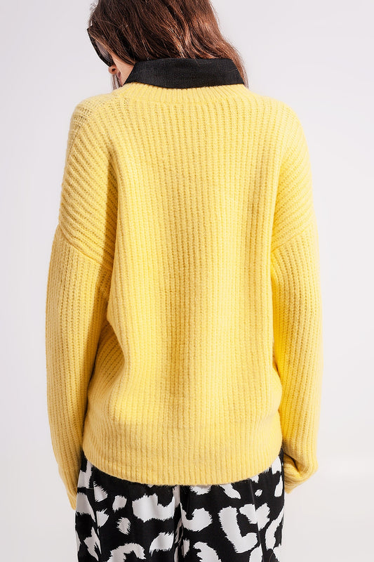 Rib knit sweater in yellow - Jumpers