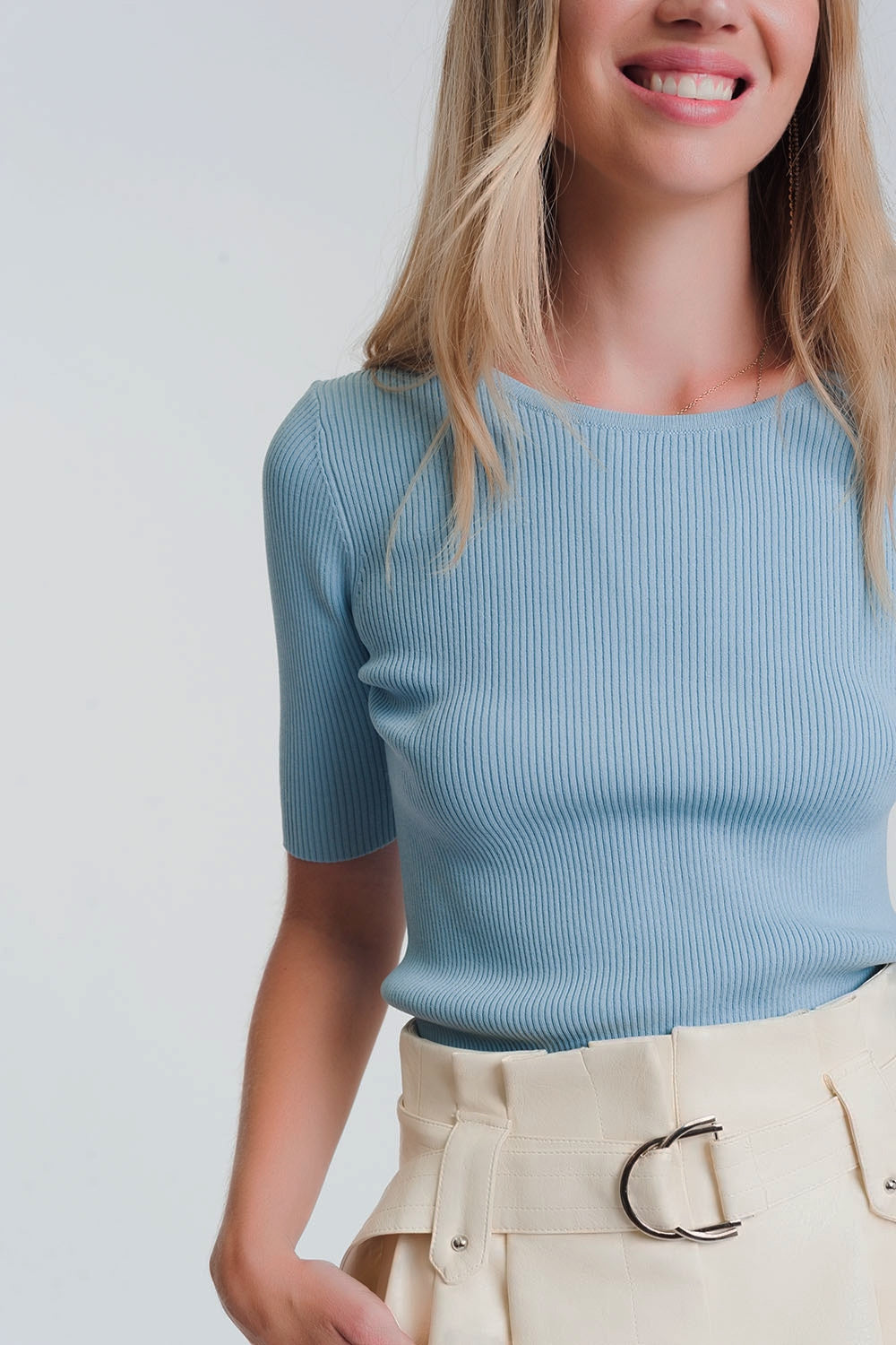 Rib knitted sweater with tie back in blue - Jumpers
