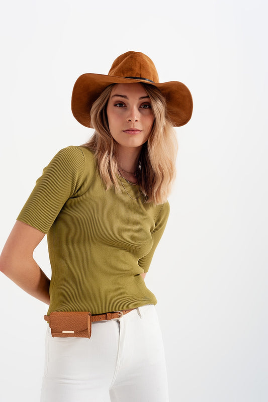 Rib knitted sweater with tie back in green - Jumpers