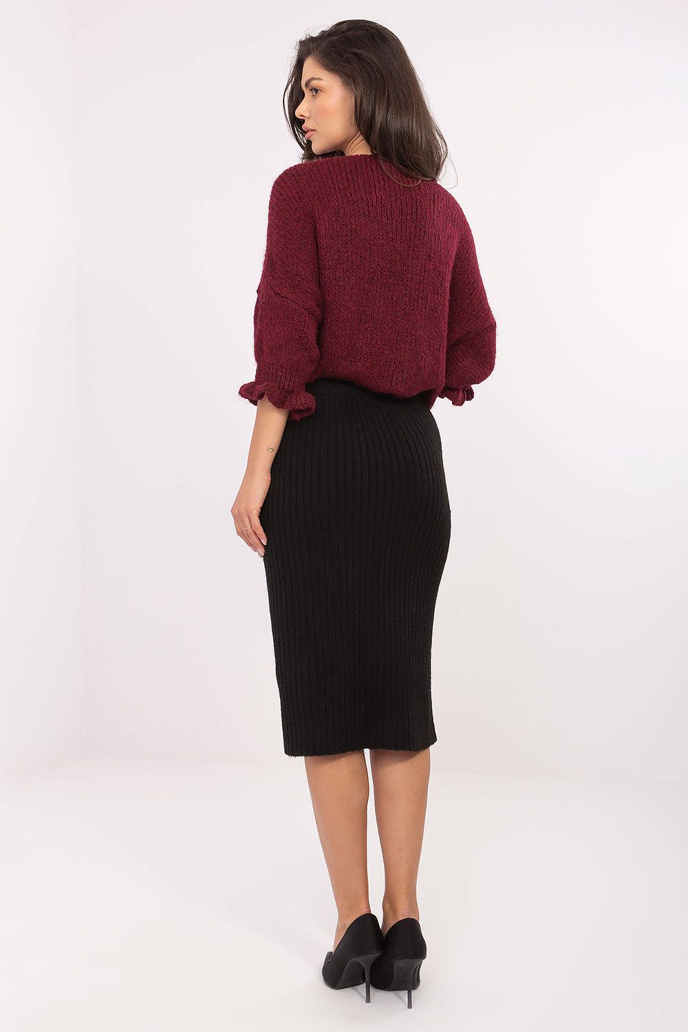 Sublevel Ribbed Black Midi Skirt for Effortless Style - Skirts