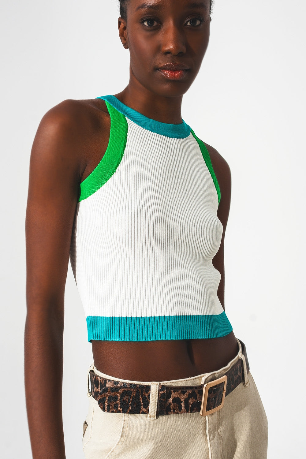 Ribbed cropped vest top in blue - Tops