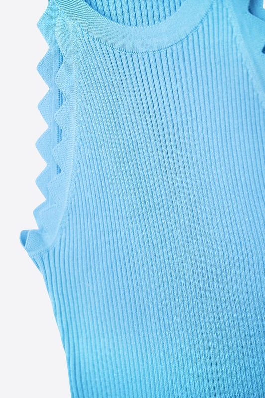 Ribbed Halter Top With Scalloped Finish in electric blue - Tops